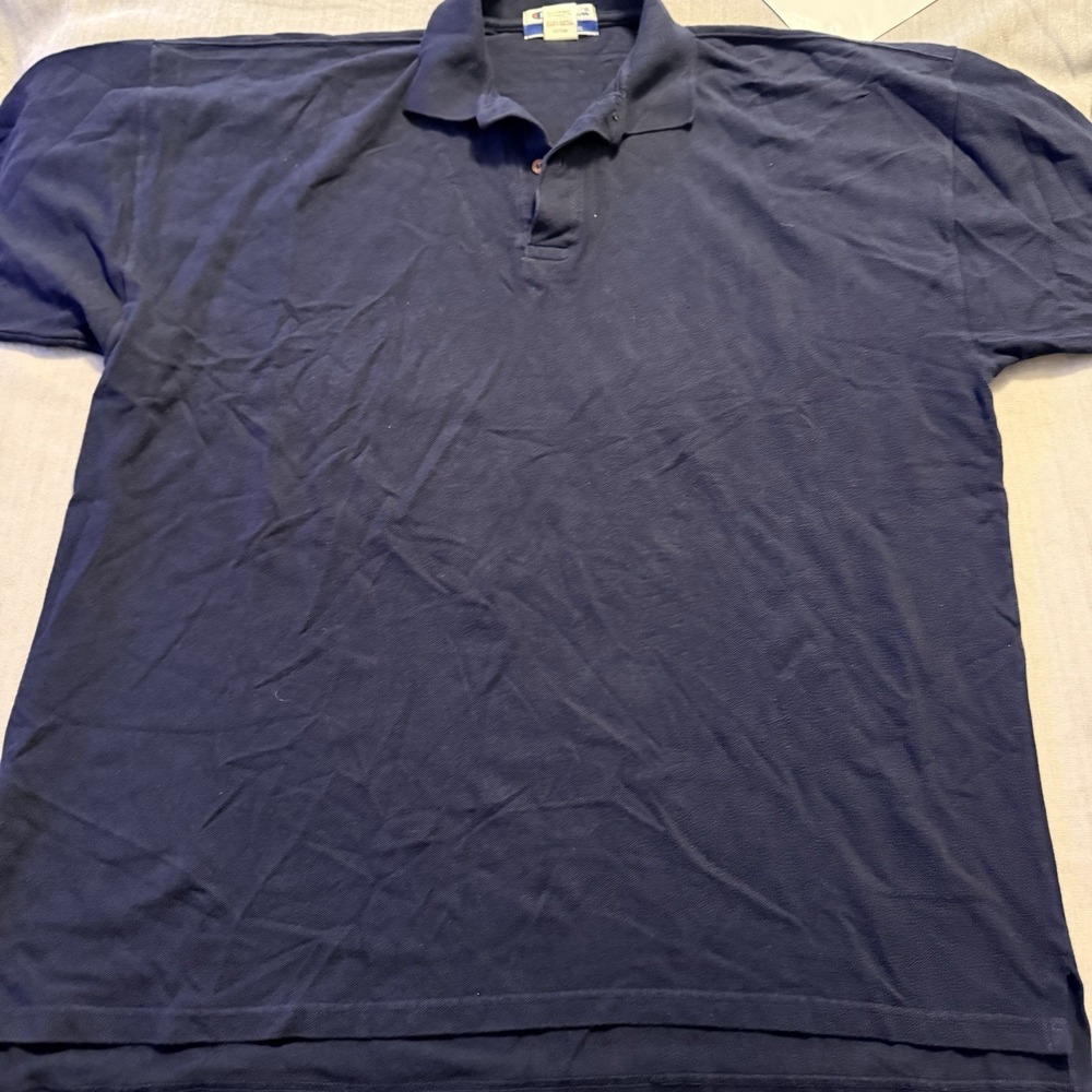 Champion Vintage‎ Polo Shirt Navy Blue XXL Cotton Short Sleeve Classic Casual